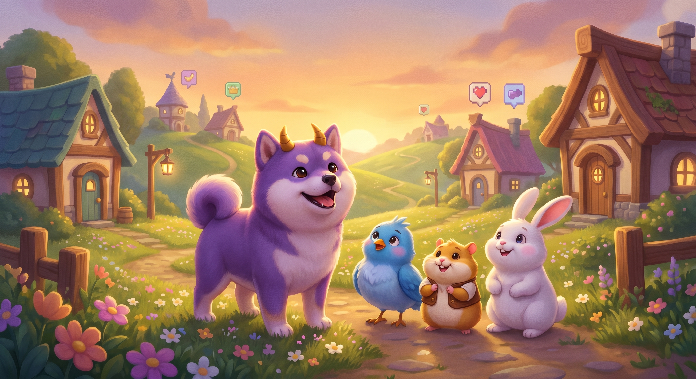 Bulldoge with animal friends